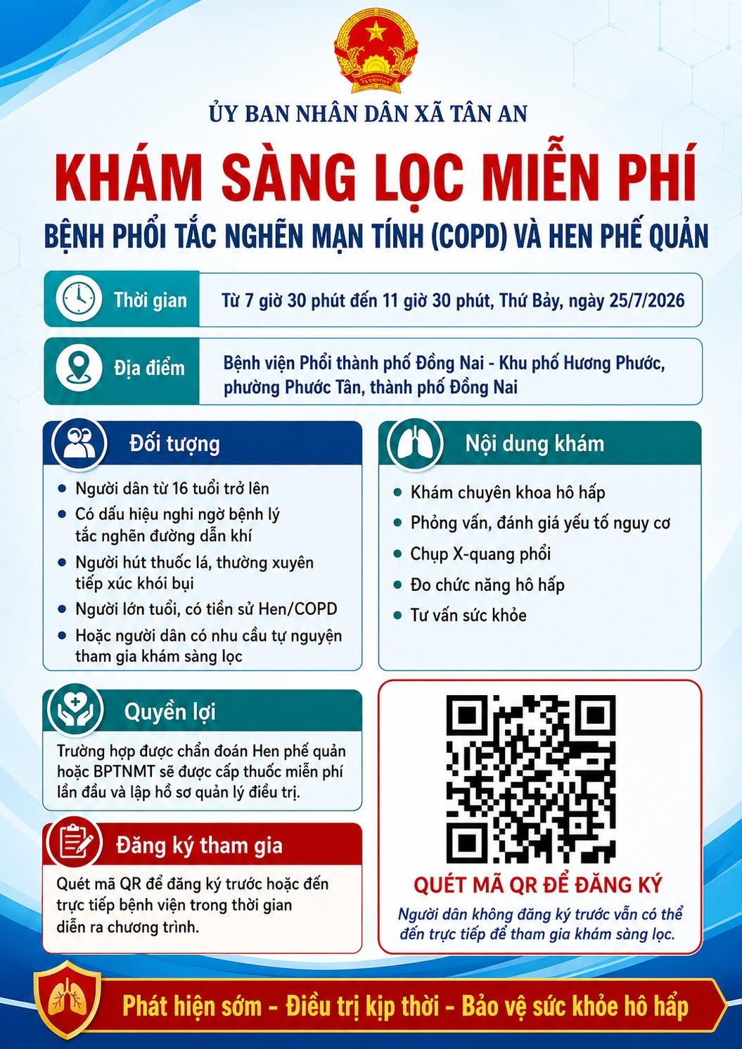 KHÁM SÀNG LỌC MIỄN PHÍ BỆNH PHỔI TẮC NGHẼN MẠN TÍNH VÀ HEN PHẾ QUẢN