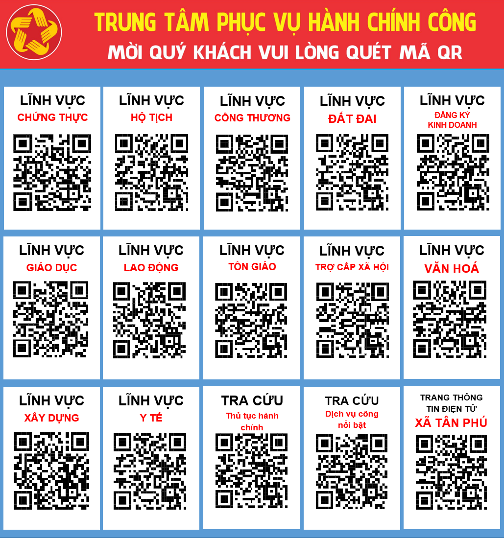 Xã Tân Phú: Công khai mã QR Thủ tục hành chính