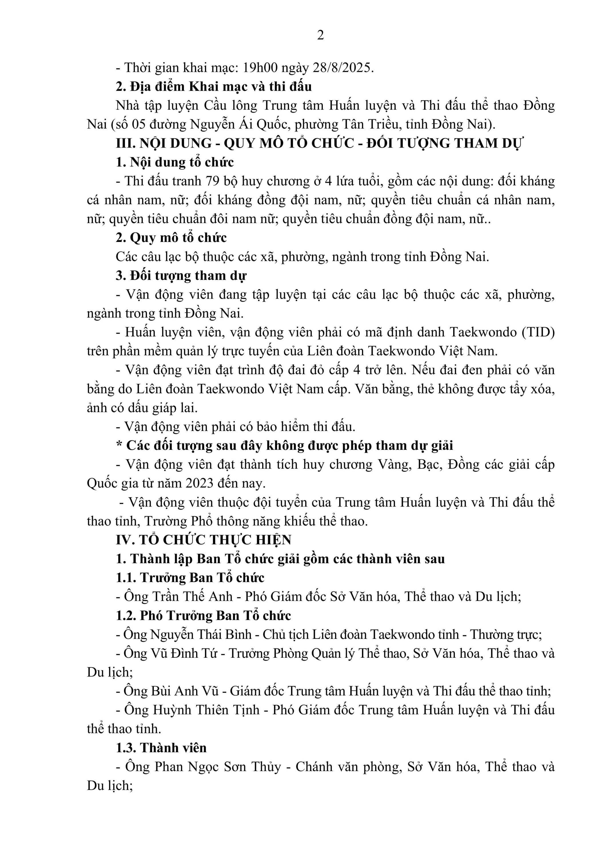 Kế hoạch Giải Cúp CLB Taekwondo năm 2025 hình ảnh 1