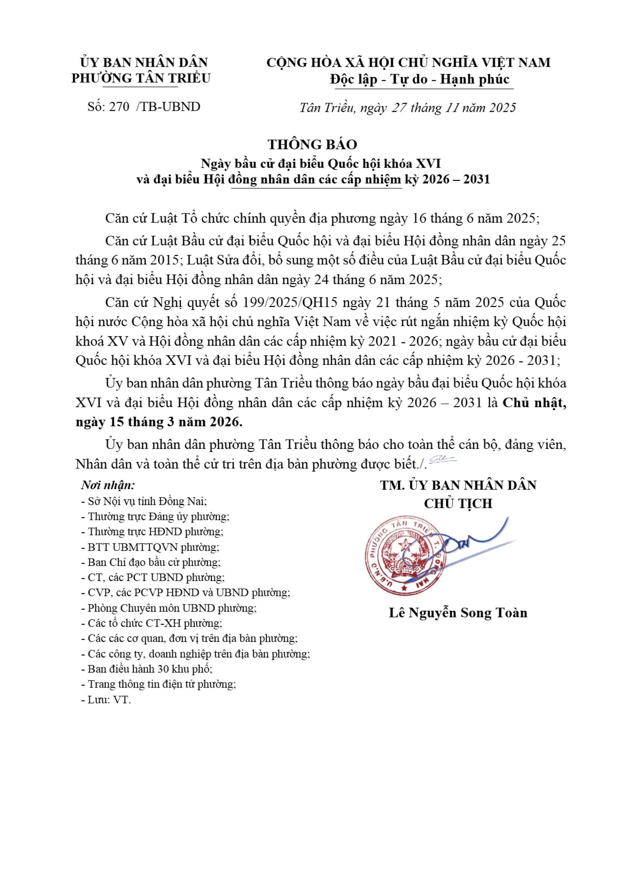 vb 270 bầu cử