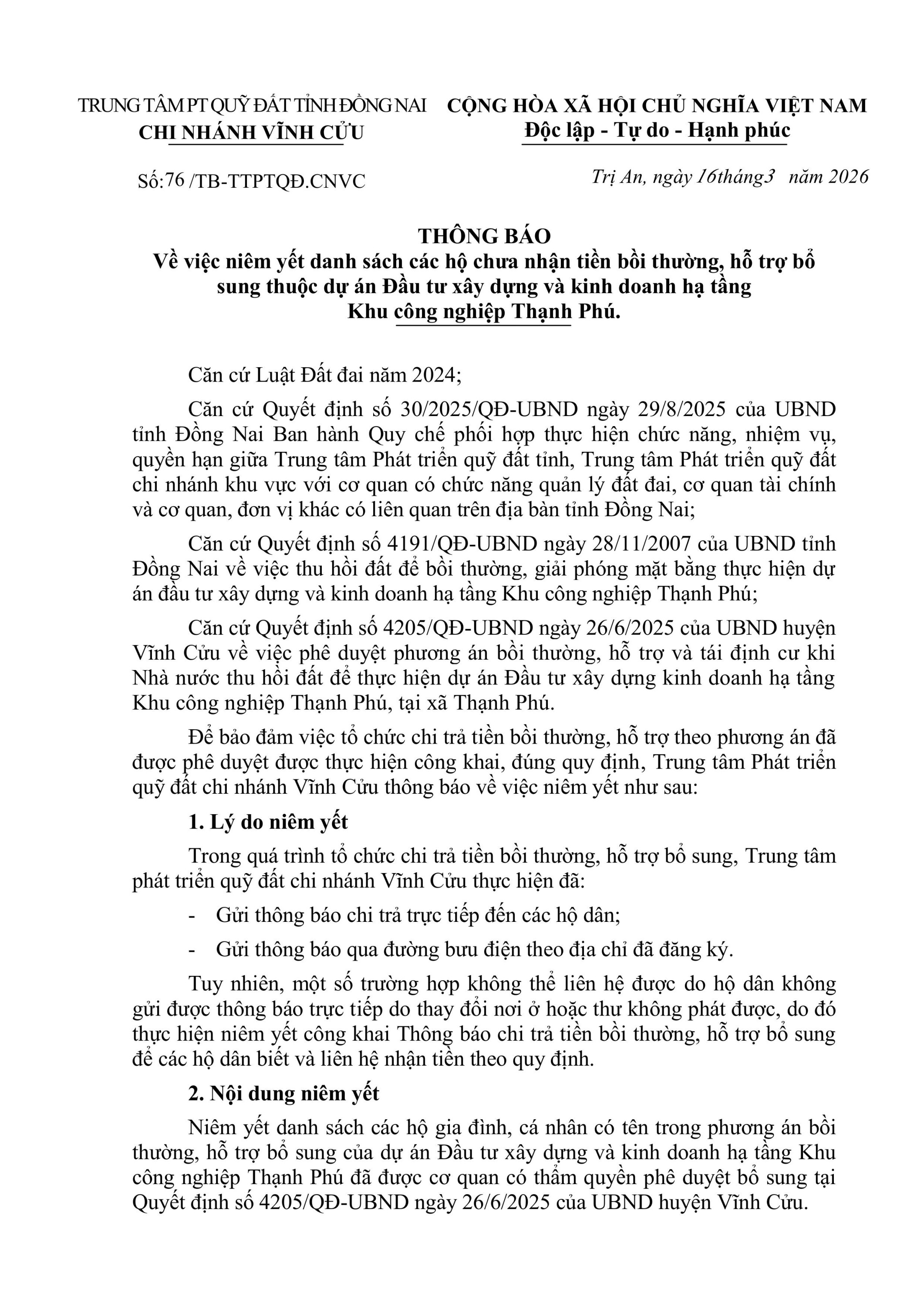 THÔNG BÁO NIÊM YẾT THÔNG BÁO CHI TRẢ TIỀN hình ảnh 0