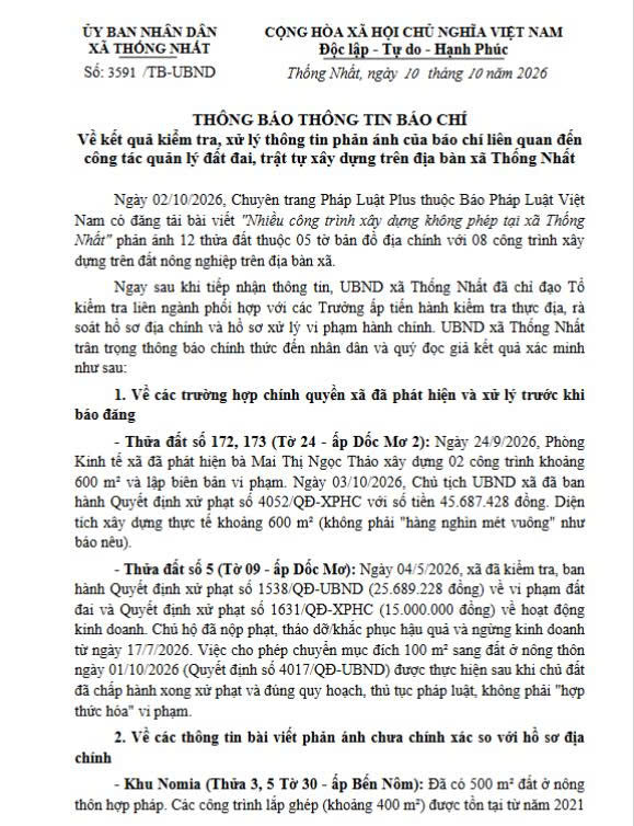 THÔNG BÁO THÔNG TIN BÁO CHÍ