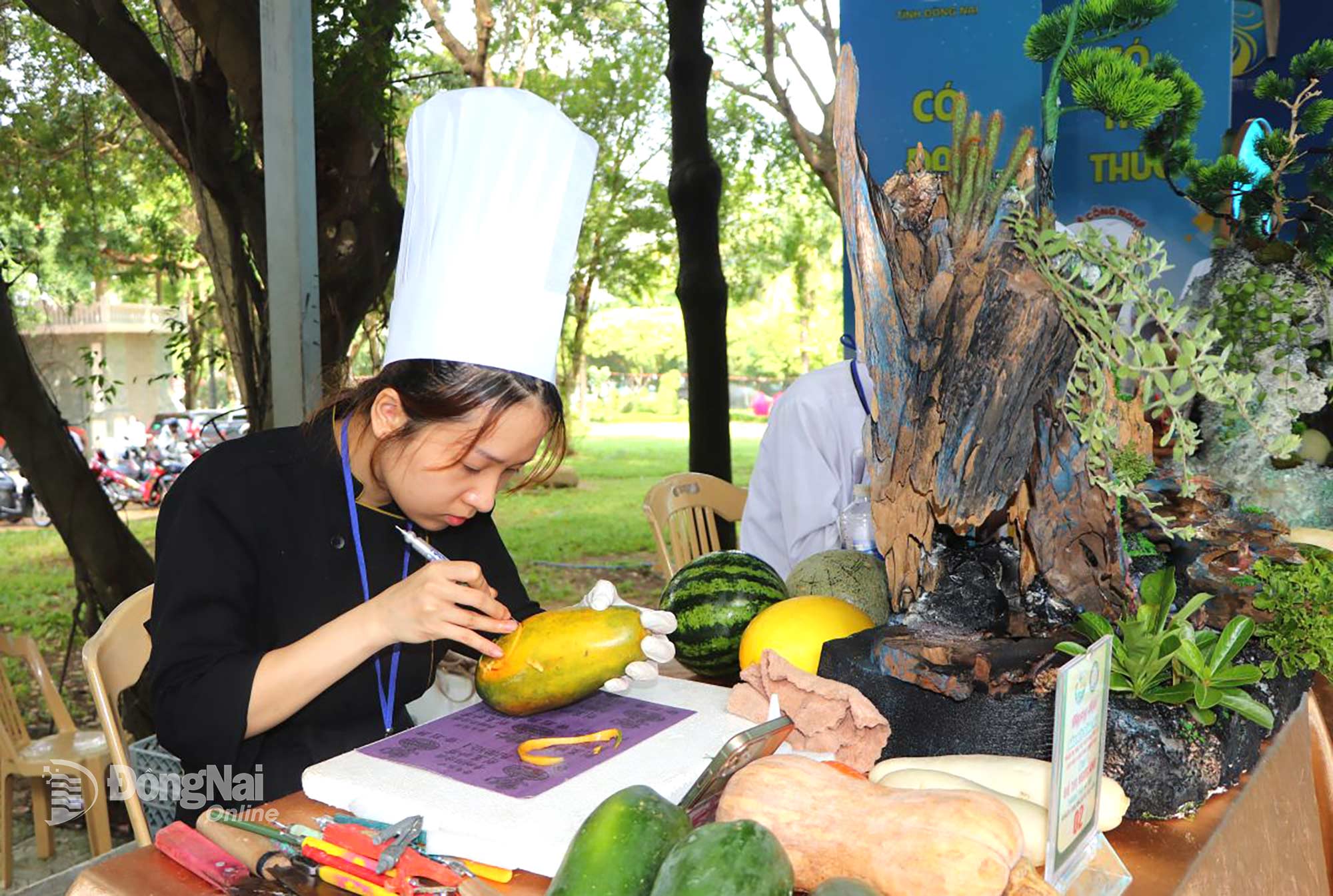 Thí sinh thi căt tỉa nghệ thuật. Ảnh: Ngọc Liên