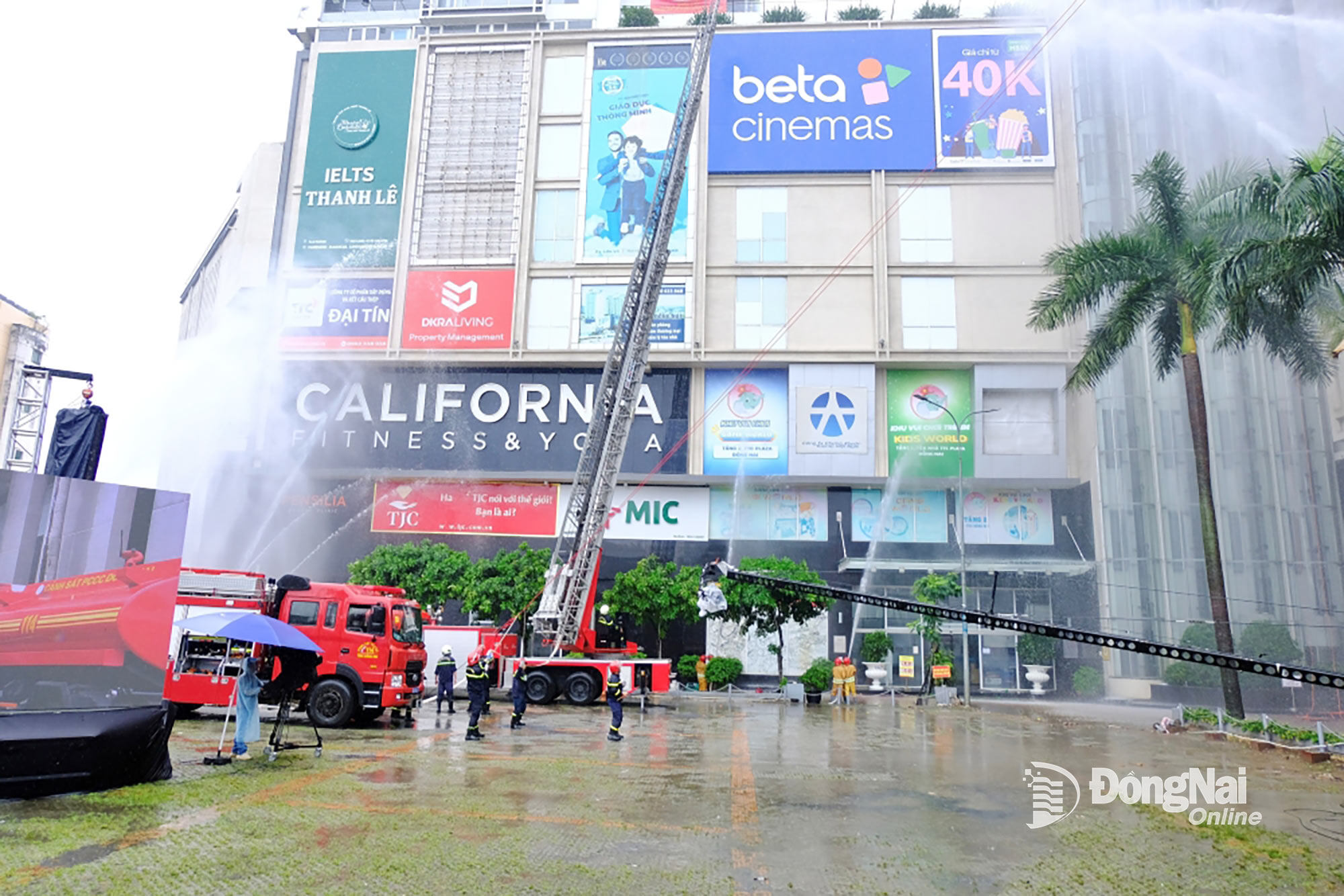 Nhiều xe chữa cháy, xe cứu nạn đồng loạt triển khai chữa cháy, cứu người. Ảnh: Đăng Tùng