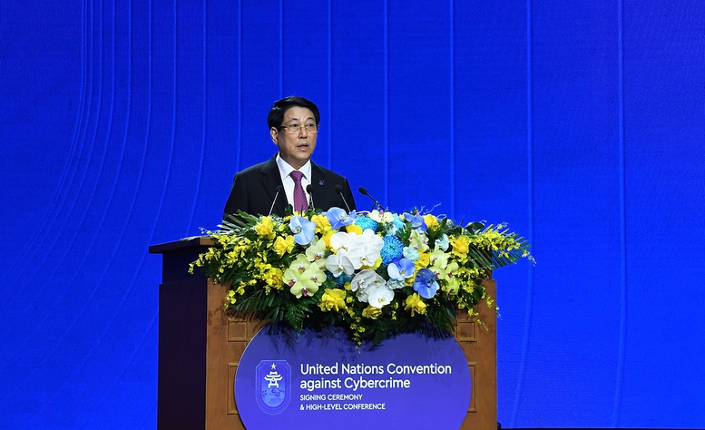 TOÀN CẢNH: Lễ mở ký Công ước Hà Nội- Ảnh 4. Chủ tịch nước Lương Cường phát biểu tại phiên khai mạc Lễ mở ký Công ước Hà Nội - Ảnh VGP/Hải Minh