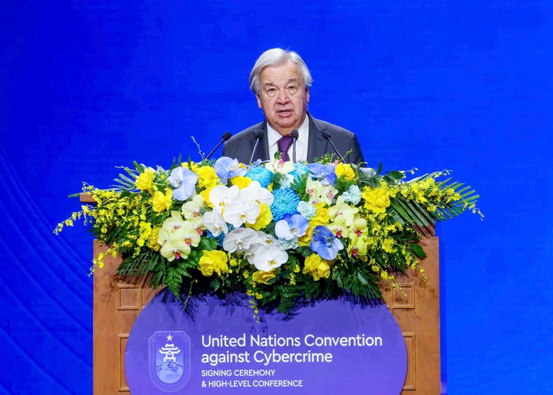 Tổng Thư ký Liên Hợp Quốc António Guterres phát biểu tại buổi lễ - Ảnh VGP/Nhật Bắc