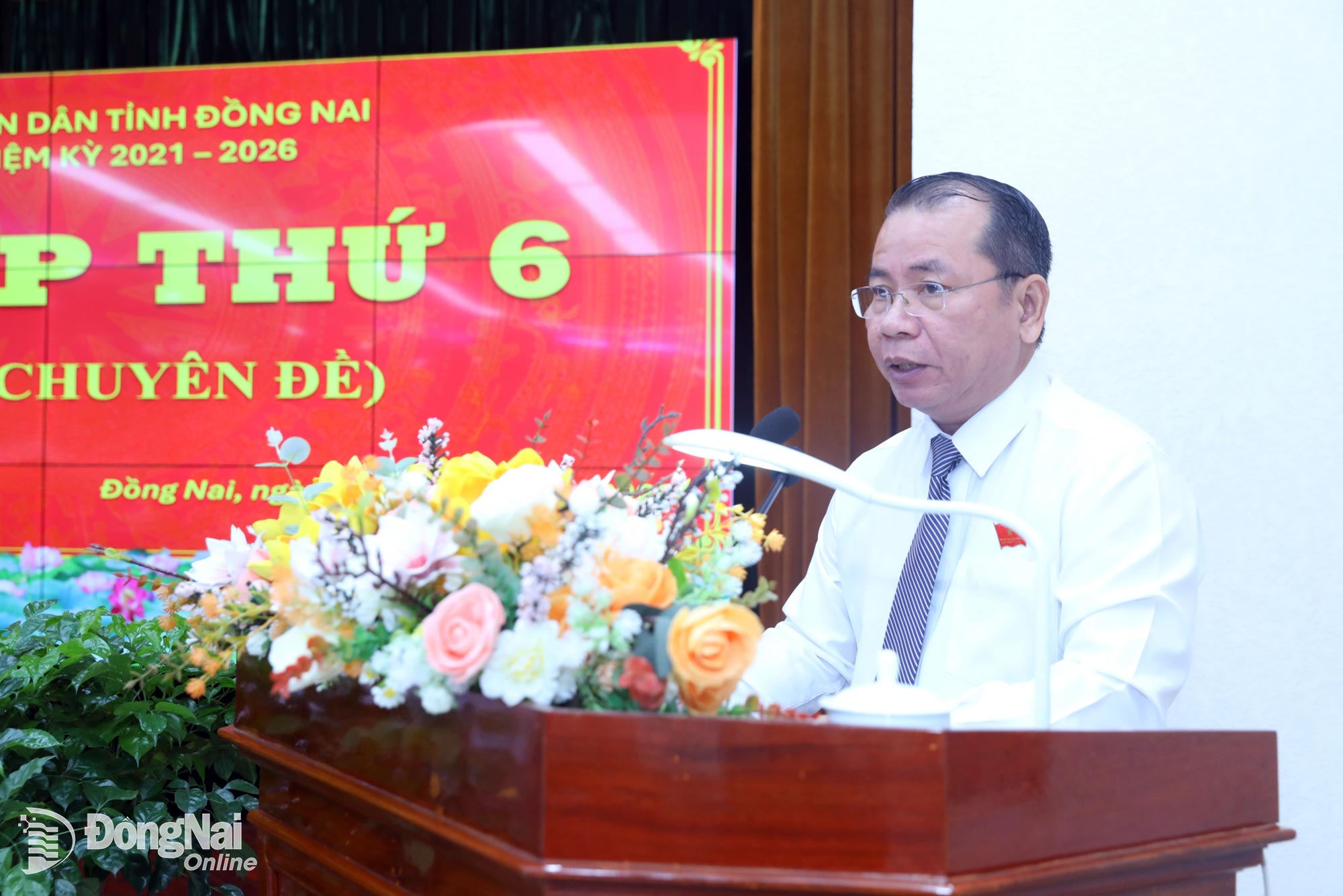 Trưởng ban Kinh tế - Ngân sách, HĐND tỉnh Đồng Nai Huỳnh Việt Cường trình bày báo cáo thẩm tra tại kỳ họp. Ảnh: Huy Anh