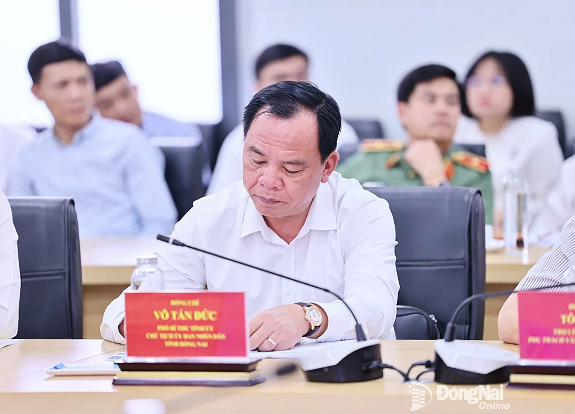 Đồng chí Võ Tấn Đức, Phó Bí thư Tỉnh ủy, Chủ tịch UBND tỉnh Đồng Nai tham dự buổi làm việc. Ảnh: Công Nghĩa