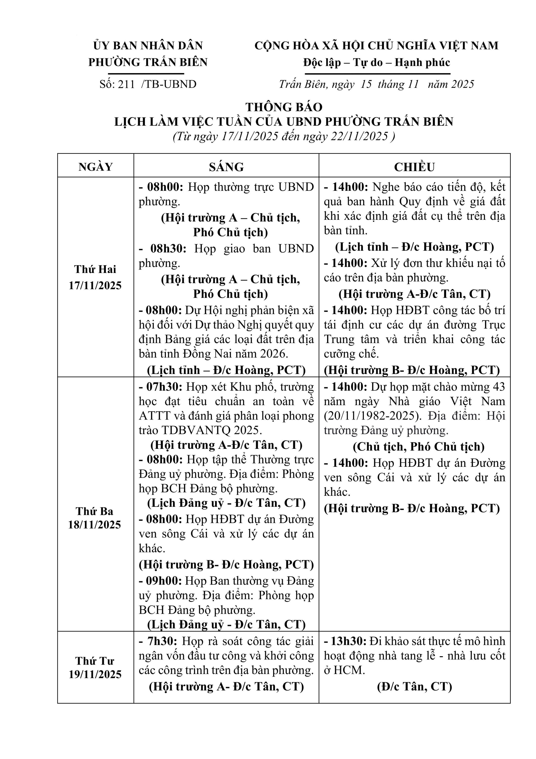 Lịch làm việc tuần 47 hình ảnh 0