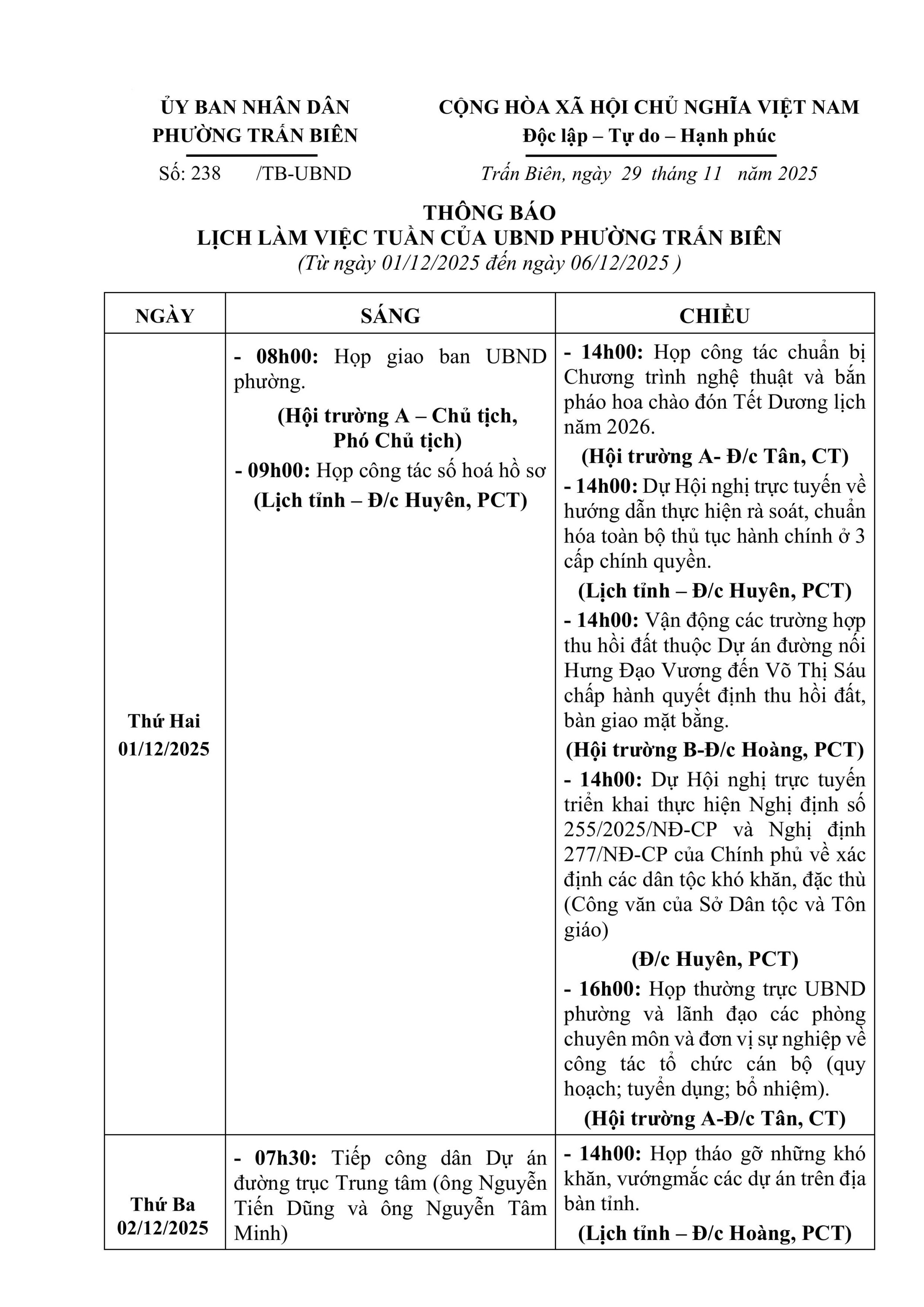 Lịch làm việc tuần 49 hình ảnh 0