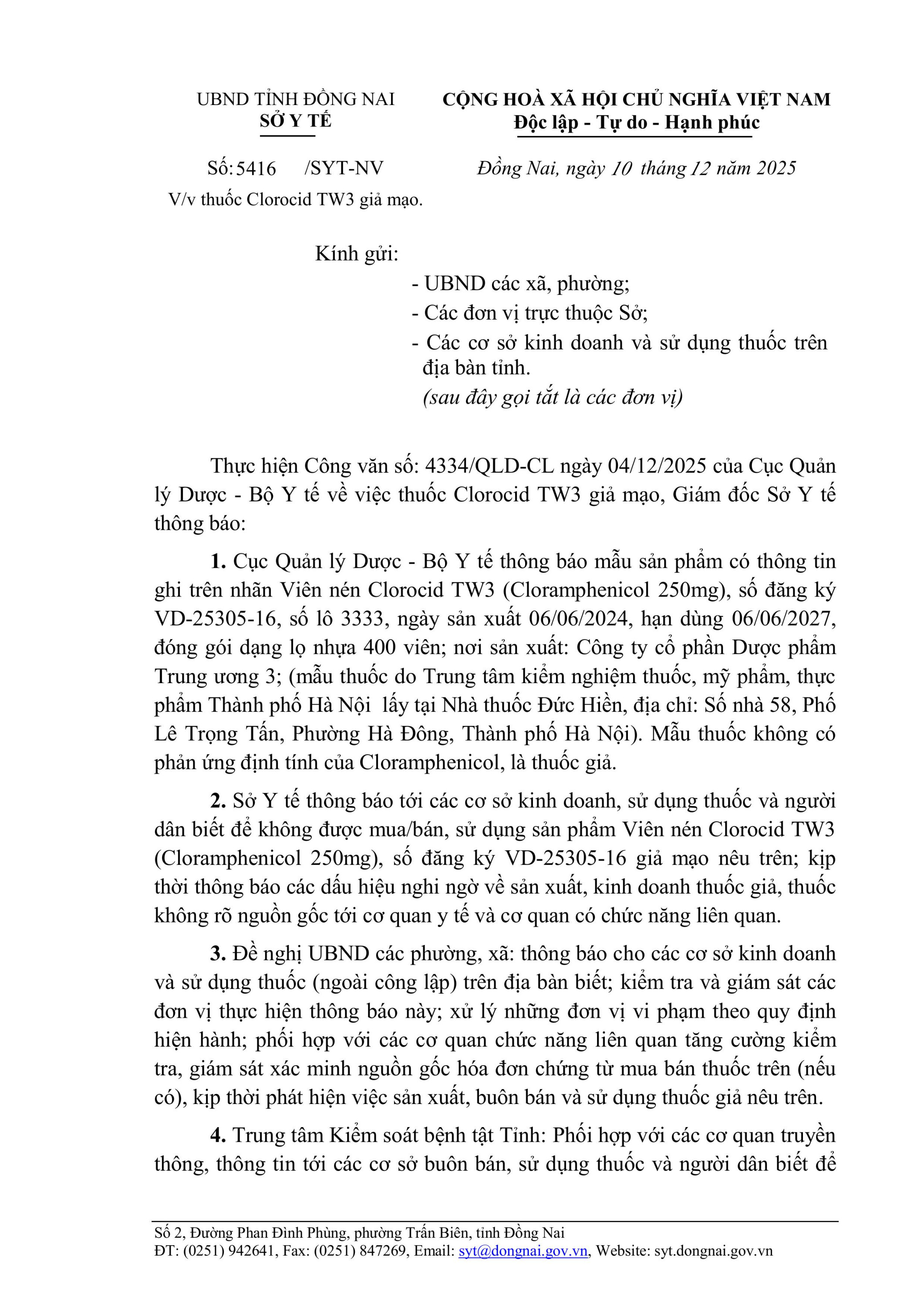 Thông báo thu hồi thuốc Clorocid hình ảnh 0