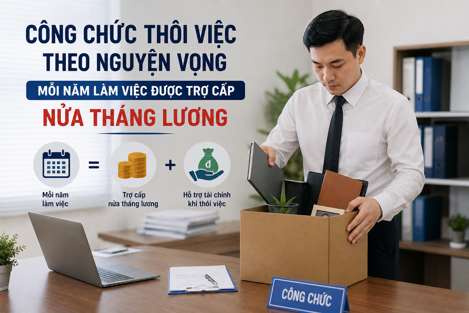 Công chức thôi việc theo nguyện vọng mỗi năm làm việc được trợ cấp nửa tháng lương