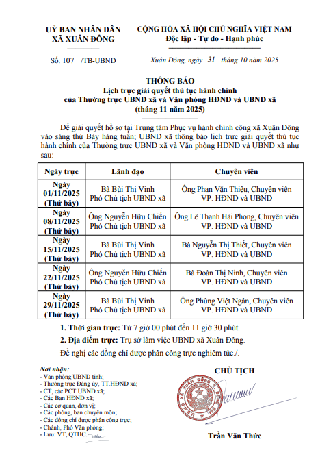 thong bao lich truc UBND
