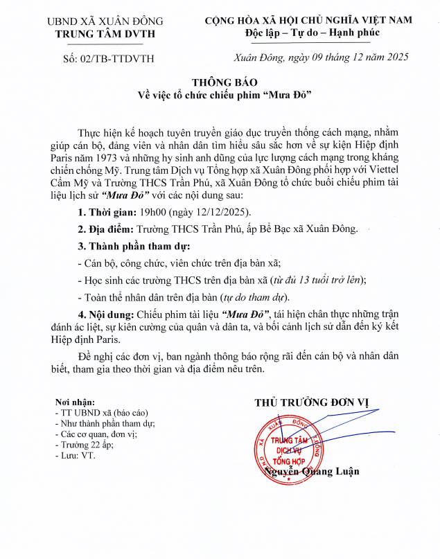 thong bao chieu phim mua do