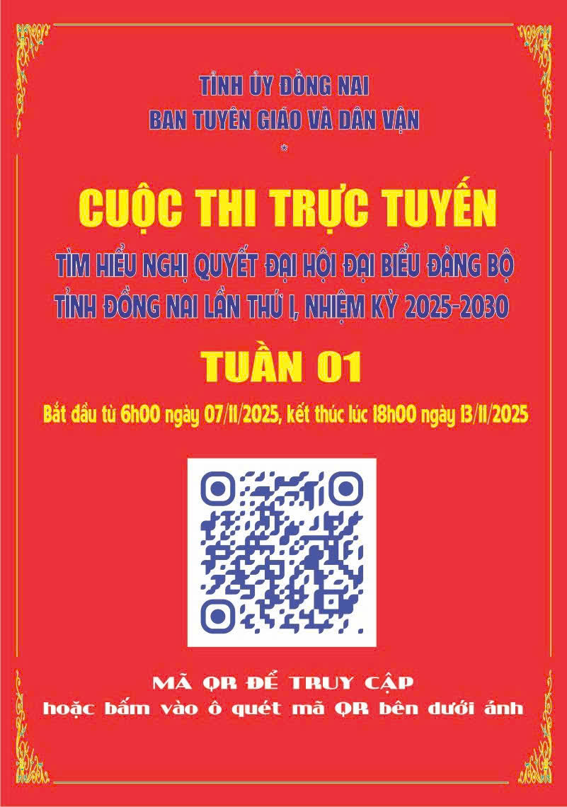 TUẦN 1: THI TRỰC TUYẾN TÌM HIỂU NGHỊ QUYẾT ĐẠI HỘI ĐẠI BIỂU ĐẢNG BỘ TỈNH ĐỒNG NAI LẦN THỨ 1