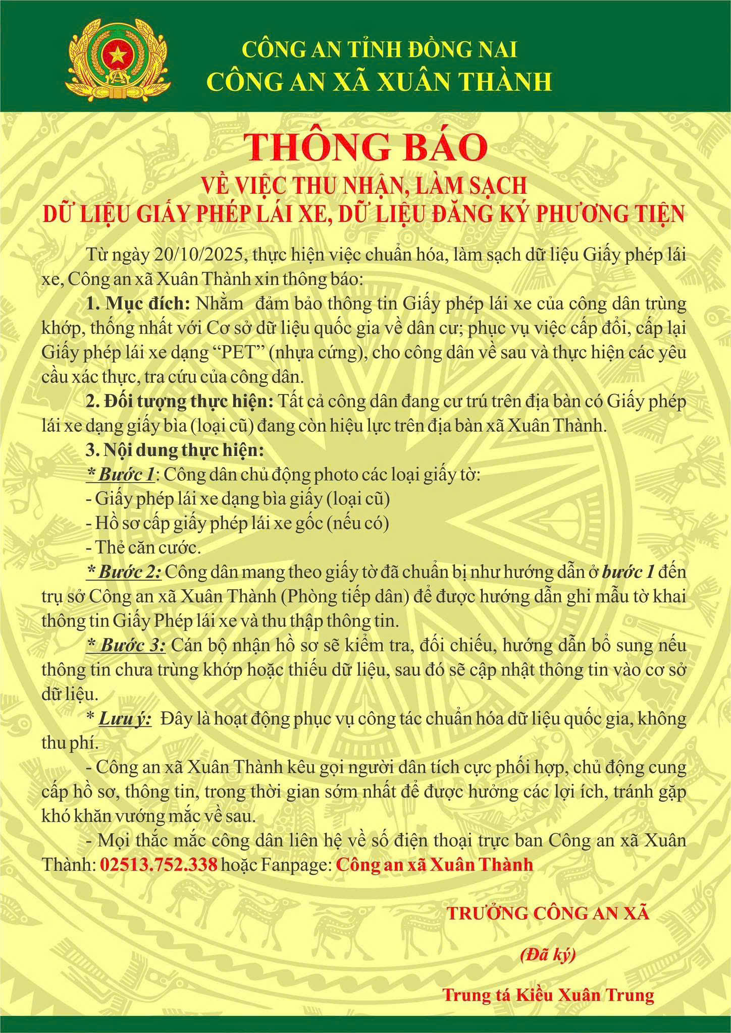Thông Báo Về việc thu nhận, làm sạch dữ liệu Giấy phép lái xe, dữ liệu đăng ký phương tiện